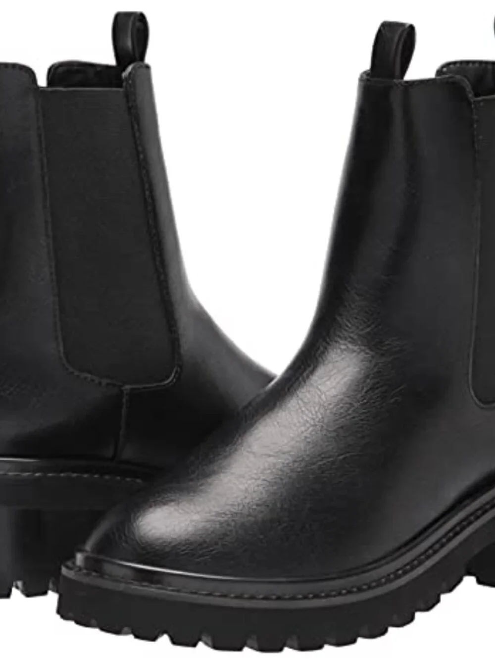 Chunky Sole Pull-On Chelsea Boots Faux Leather Block Heel Ankle Booties
